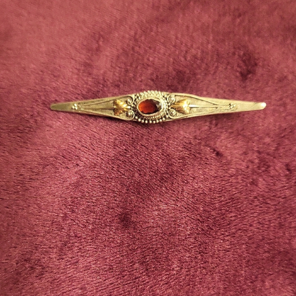 Antique Sterling Silver Ruby Bar Brooch - Hallmarked 925
